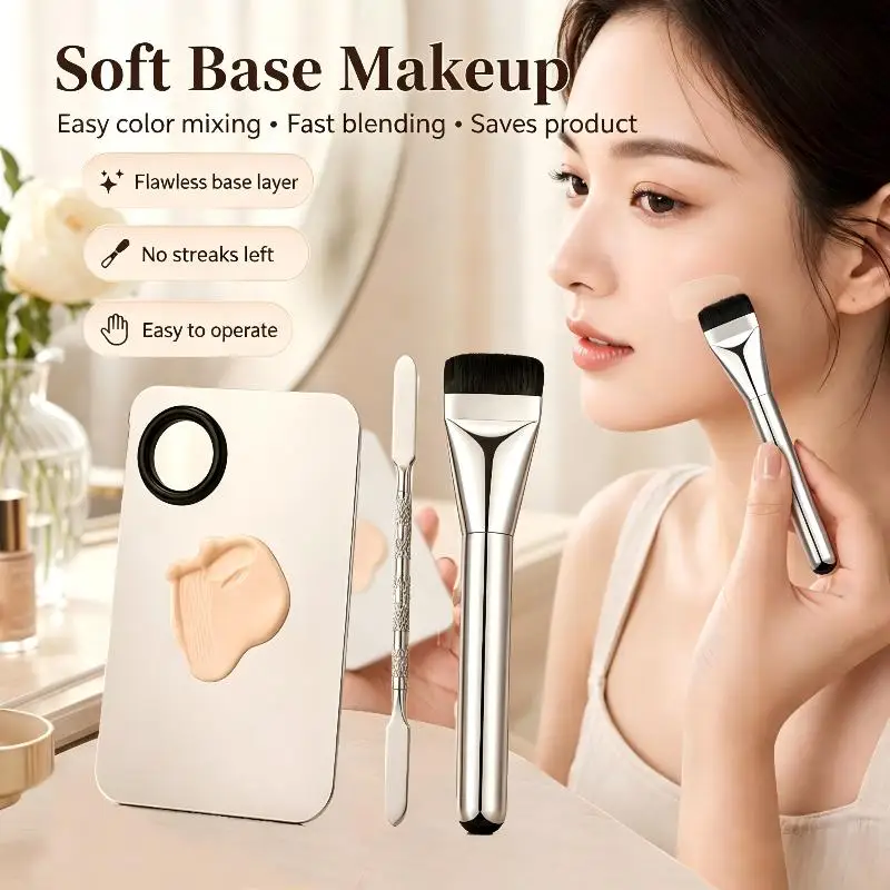 Stainless Steel Makeup Mixing Palette With Spatula Smooth Clear Mirror Surface