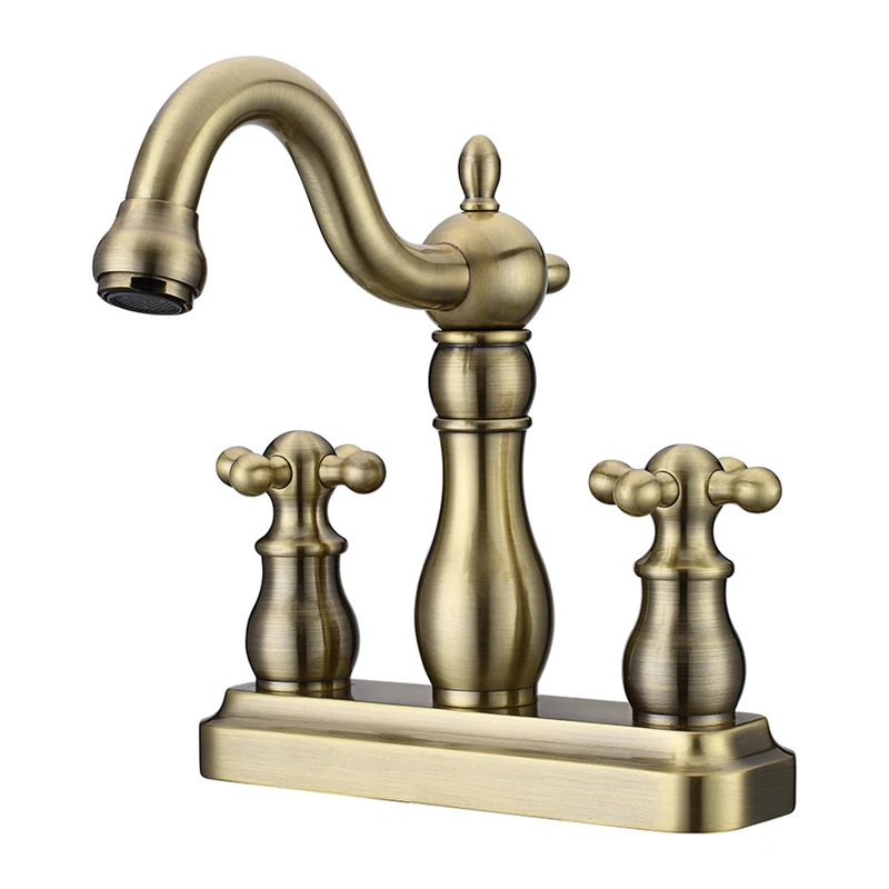 

double handle retro vintage antique brass bathroom sink basin mixer faucet