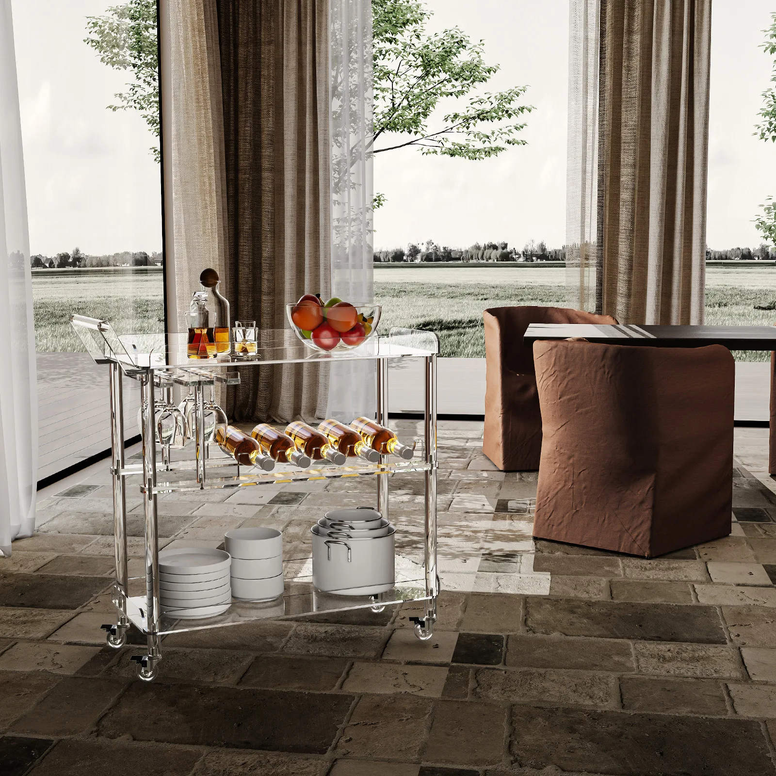 

Acrylic bar cart with wine rack removable bar cart with wheels living room restaurant hotel commercial dining car