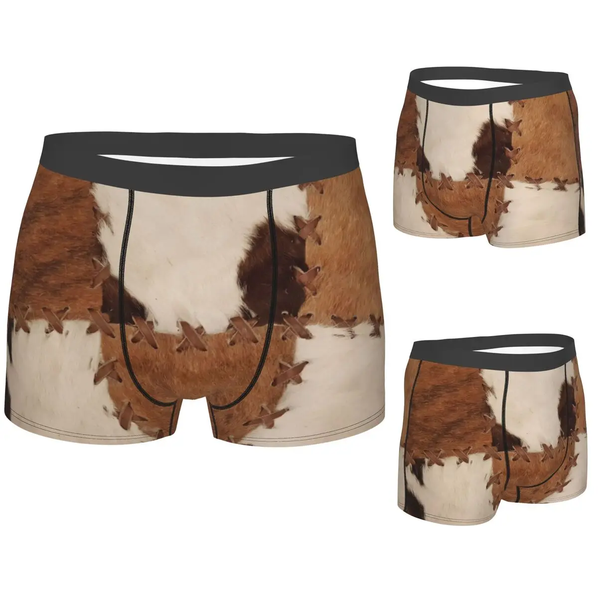 

Boxer Underpants Shorts Patchwork Cowhide Rustic Western Decor Panties Male Comfortable Underwear for Homme Man Boyfriend Gift