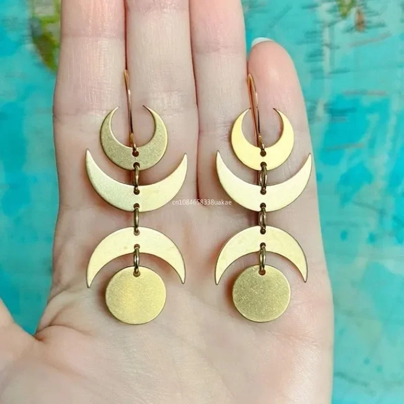 2024 Fashion Triple Moon Celestial Earrings Boho Jewelry Witchy Gypsy Brass Fashion Women Gift Hoop Earrings aretes de mujer