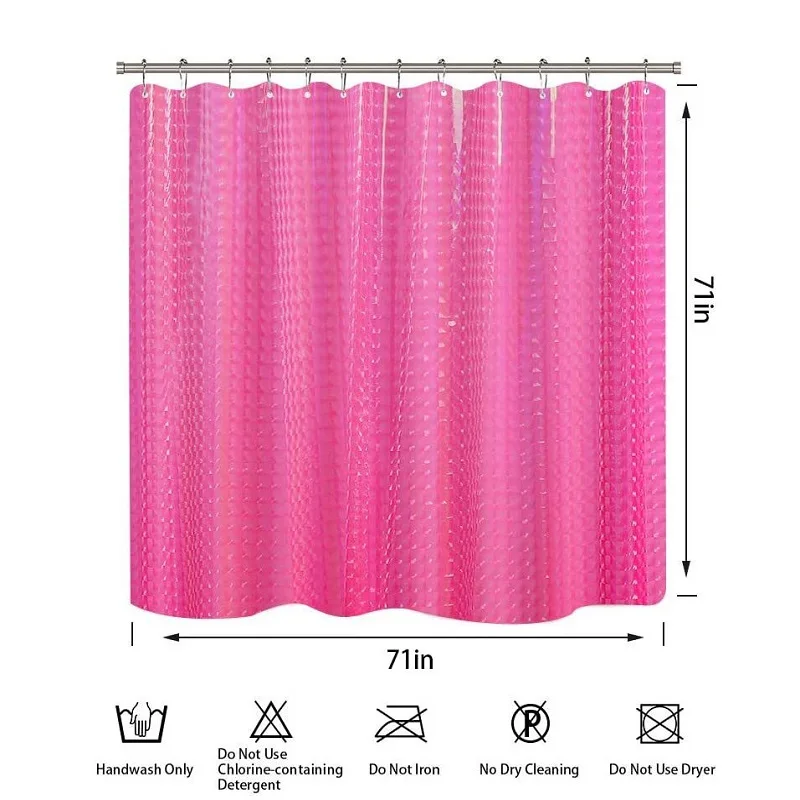 Pink color Shower Curtain Bathroom Waterproof EVA 3D Curtains 180x180cm