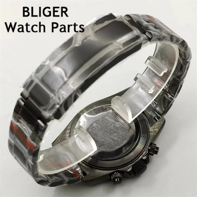 BLIGER 39mm VK63 Case Stainless Steel Men\'s Watches Parts for Daytona VK63 Movement Watch Accessories 20mm Strap Bracelet