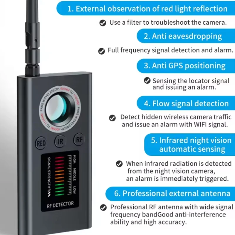 Multi functional infrared detector, hotel camera, GPS signal detector, anti spy and anti peeping detection artifact