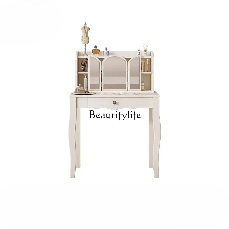 

FGFrench white solid wood dresser, bedroom cream style makeup table, storage cabinet integrated