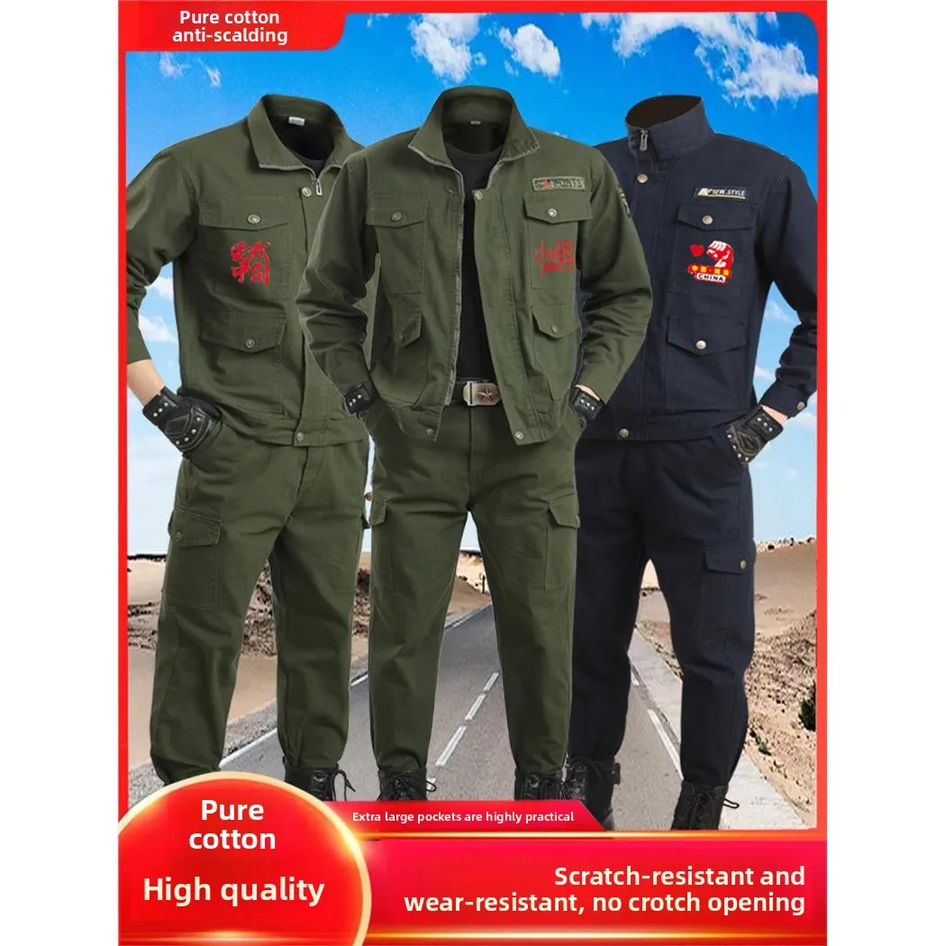 

Thiened Pure Cotton Workwear Set Men's Spring Autumn Welding Anti-Scalding Work Clothes Durable orm Suit