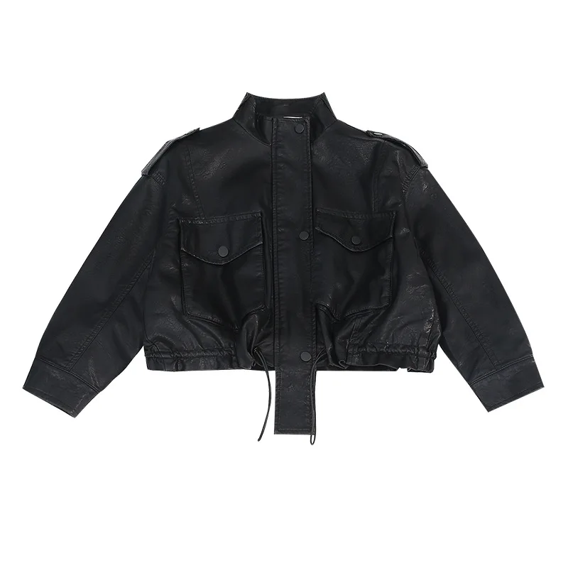 Girls Leather Jacket Autumn Trendy Cool Teenage Kids PU Outerwear Black Casual All-match Streetwear Kids Coats 10 12 13 14 Years