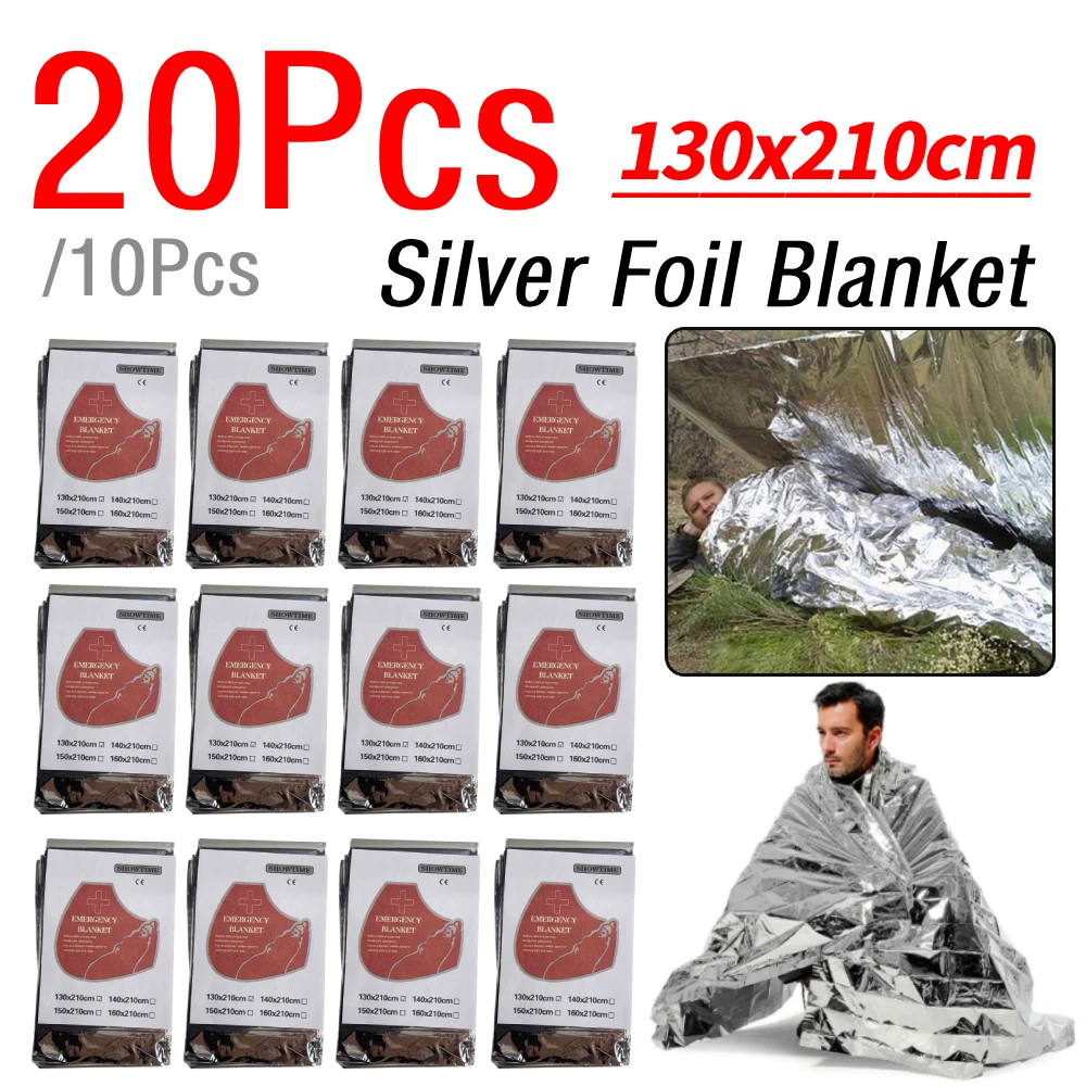 

10/20 шт. Серебряные фольгированные термоодеяла из майлара, водонепроницаемые, гигантские, для экстренных ситуаций, для походов и кемпинга