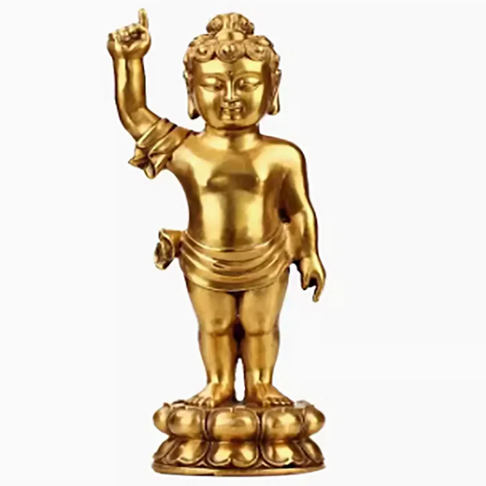 Brass Crown Prince Buddha Pointing to Heaven and Earth Buddha Bronze Statue Decoration Crafts