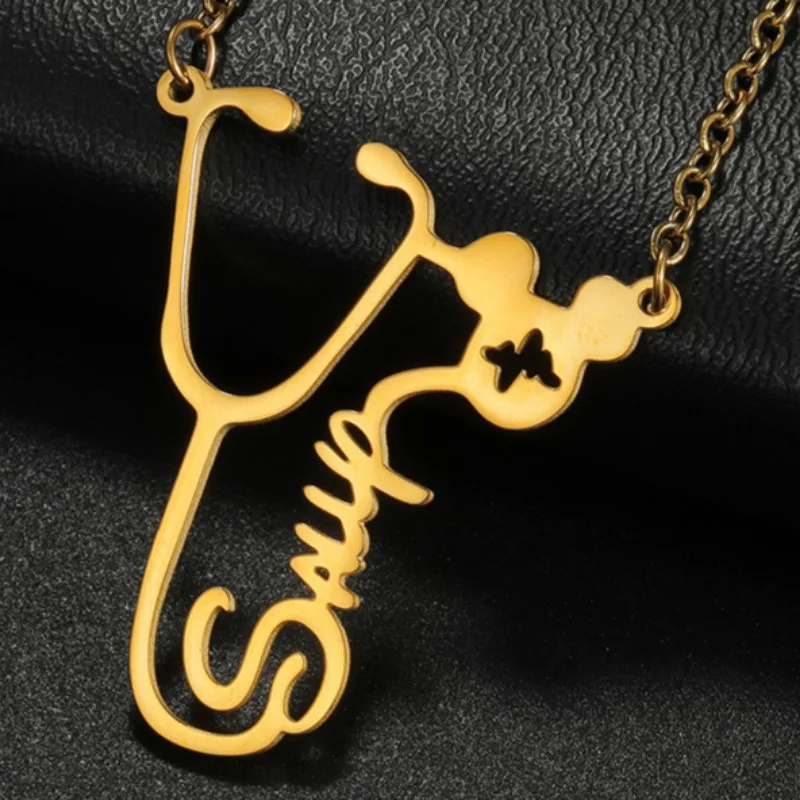 

Модный полый стетоскоп, персонализированное ожерелье с подвеской в виде имени для женщин, высокое качество, цепочка на ключицы, ювелирное изделие, подарок