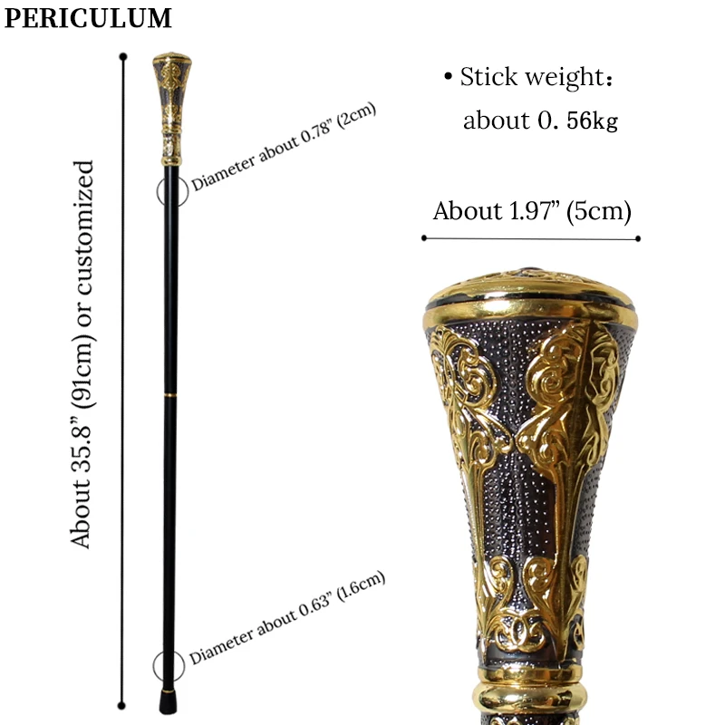 Victorian Black Gold Floral Carved Walking Cane with Detachable Handle Men Women Cosplay Prop Walking Stick view 3