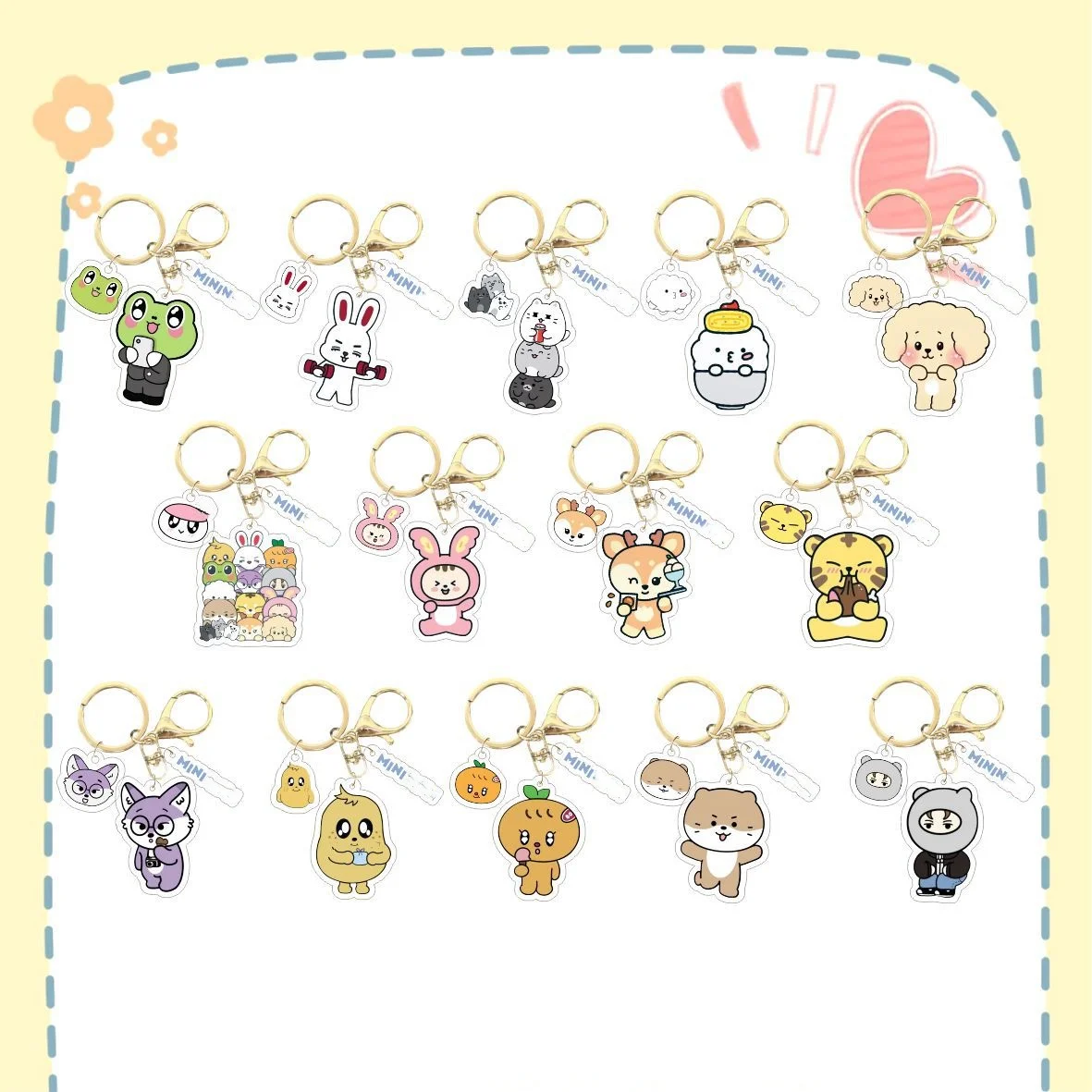 Kpop Cartoon Cute Acrylic Keychain 3pcs/Set Double Sides Printing Bag Pendant Accessories Jeonghan Hoshi Fans Collection Gift