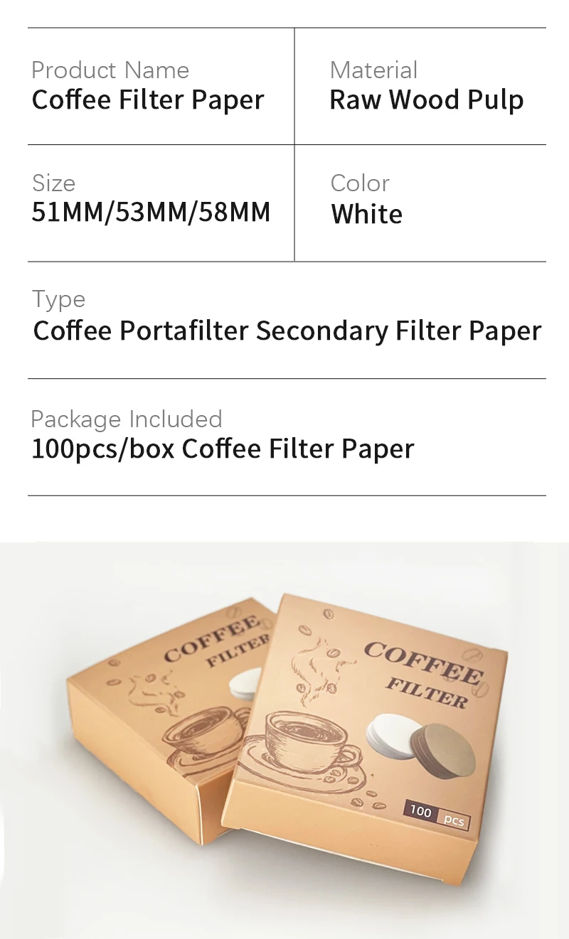 Kaffee Filter Papier Espresso Papier Filter 51mm 53mm 58mm 100 stücke Puck Bildschirm Für Delonghi Breville Siebträger maschine Werkzeuge – Detail 9