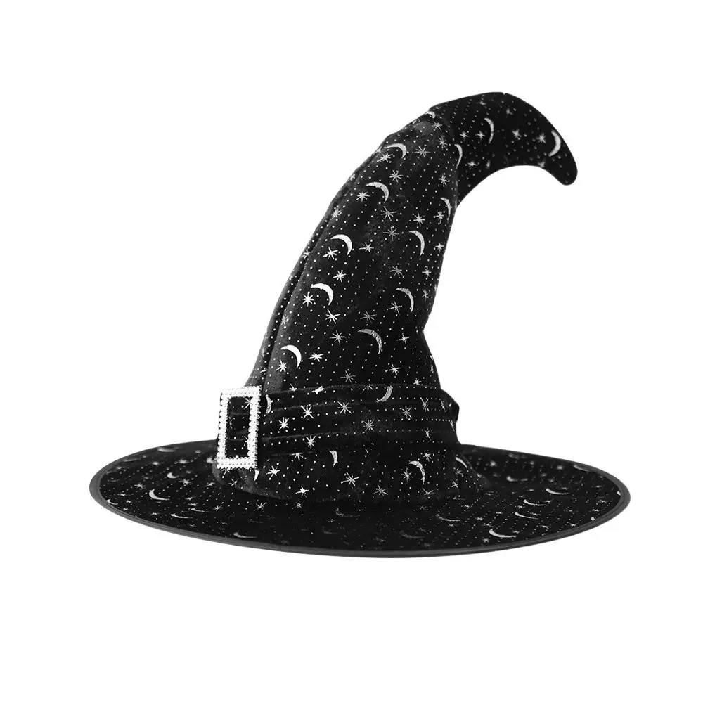 Velvet Halloween Witch Wizard Hat Bending Angle Satin Ribbon Halloween Hat Costume Props Gilding Devil Cap Carnival Party
