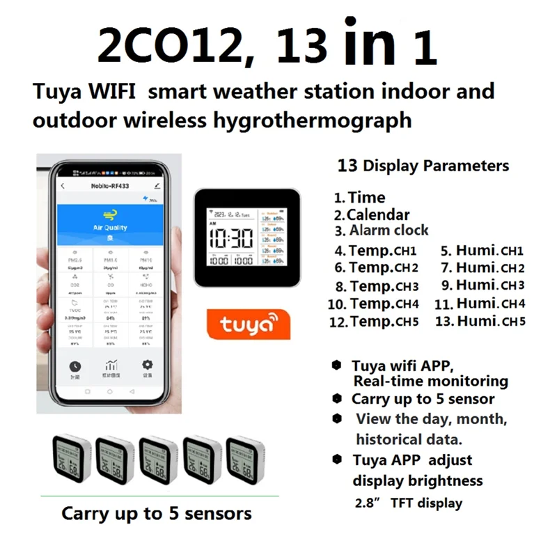 SQPP-13 في 1 Tuya WIFI مقياس الحرارة الذكي الرطوبة داخلي دقيق لقياس درجة الحرارة والرطوبة