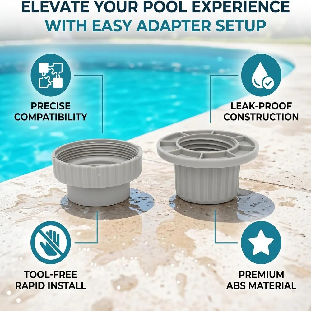 2PCS Universal Pool Fountain Adapter Grey Leakproof Design Return Jet Adapter Durable Construction Quick Setup