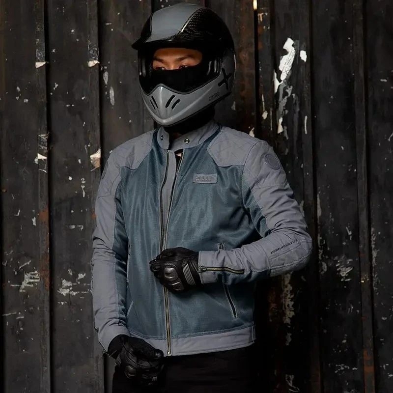 Summer motorcycle riding suit for men breathable and anti fall mesh retro racing jacket comfortable reflective and handsome