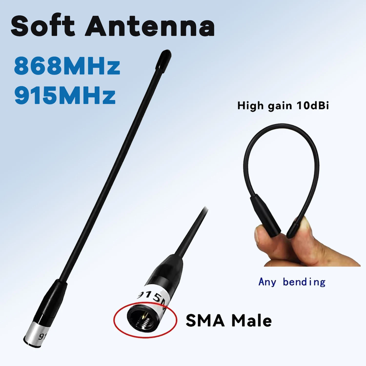 

﻿ Шлюзовая антенна Heltec 915 МГц LoRa Мягкая штыревая антенна SMA ﻿ Беспроводной модуль с мужской головкой для передачи данных с высоким коэффициентом усиления 10 дБи 17 см