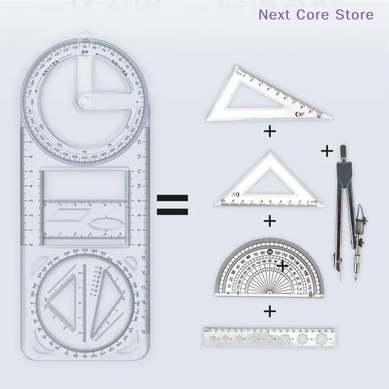 [NC]1PCS Multi Functional 360 ° Movable Geometric Drawing Ruler Transparent 3D Flat For Primary School Mathematics Students[NC]