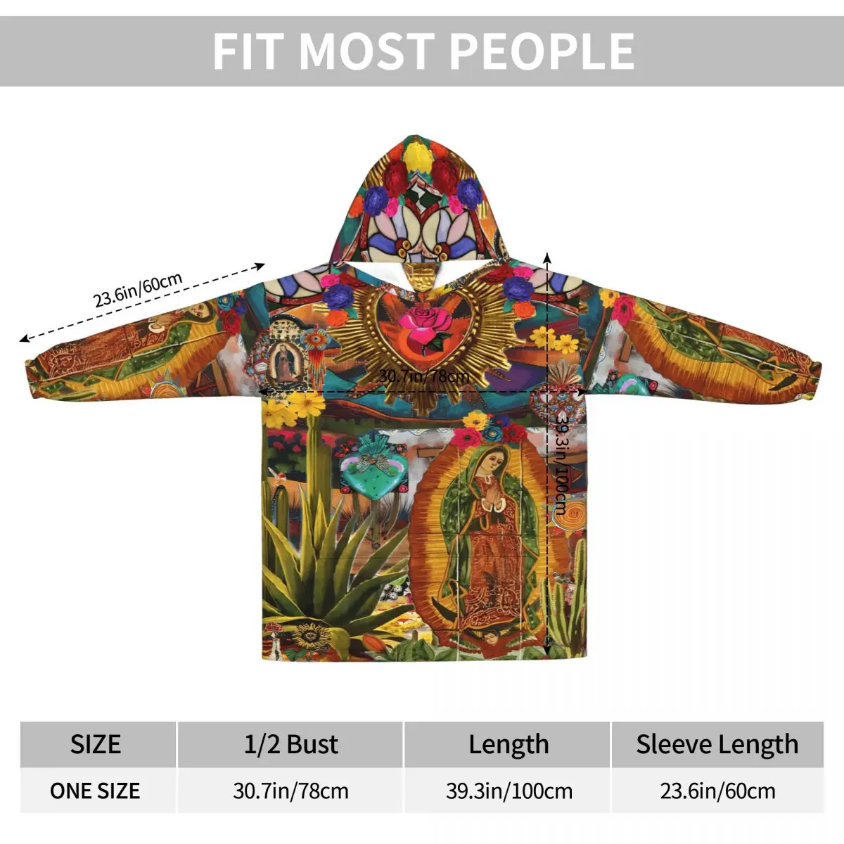 Virgin Our Lady Of Guadalupe Mexican Wearable Blanket Hoodie Warm Cozy Large Blanket Sweatshirt Thick Fleece Hooded Blanket - view 5