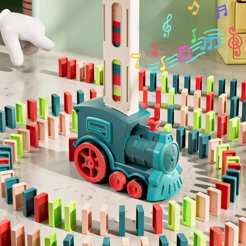 DIY Automatic Laying Domino Train Electric Car Brick Creative Games Intelligence Educational Blocks Kits Toys Kids Birthday Gift