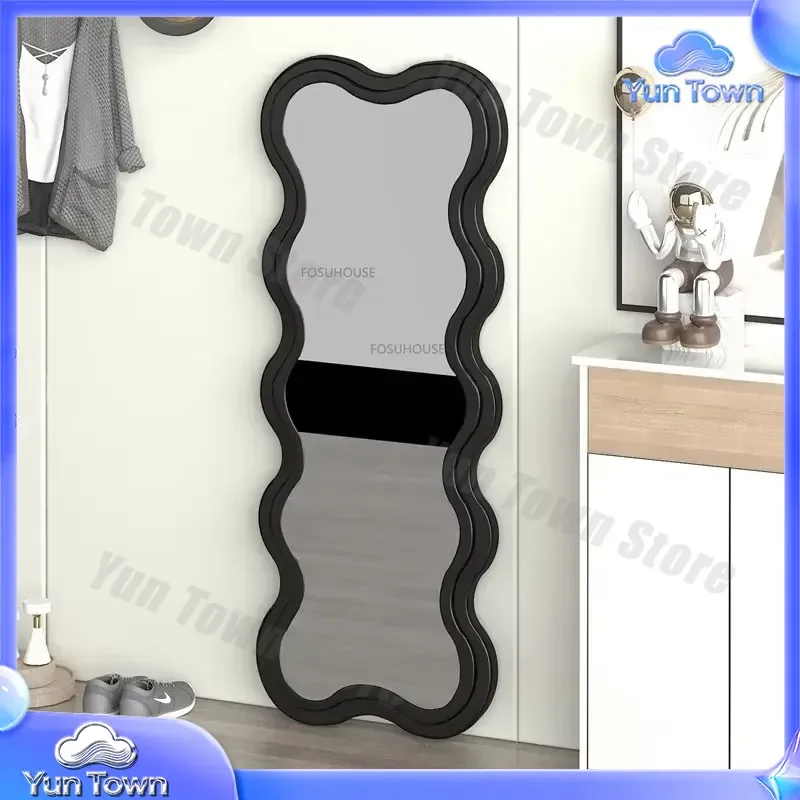 Nordic Silver Dressing Mirror for Girls Bedroom Wall Mirror Home Decor Ins Wave Shaped Full Body Mirror Living Room