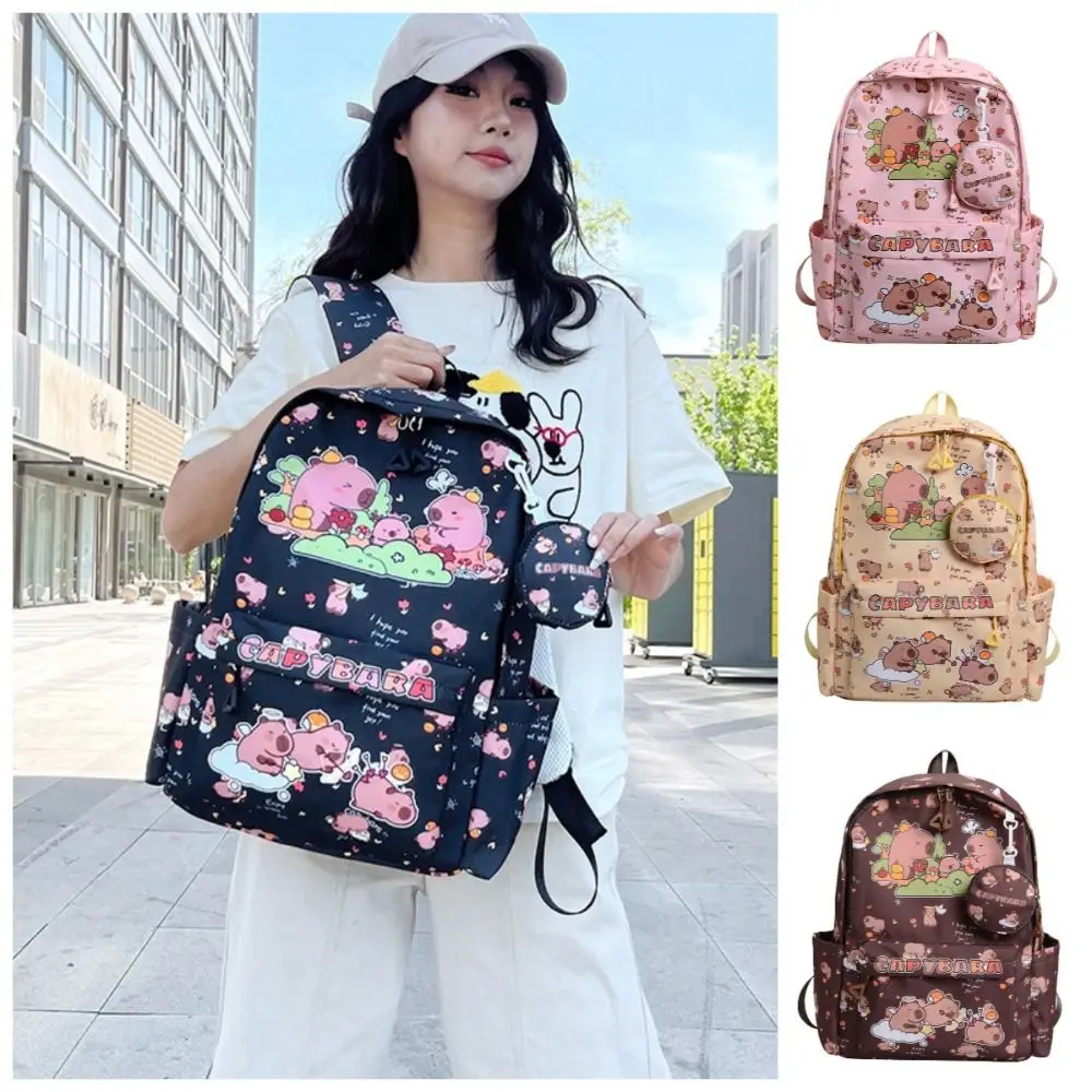 

Multi-Compartment Capybara Backpack Large Capacity Waterproof Cartoon Animal School Bag Wide Straps Multi Functional