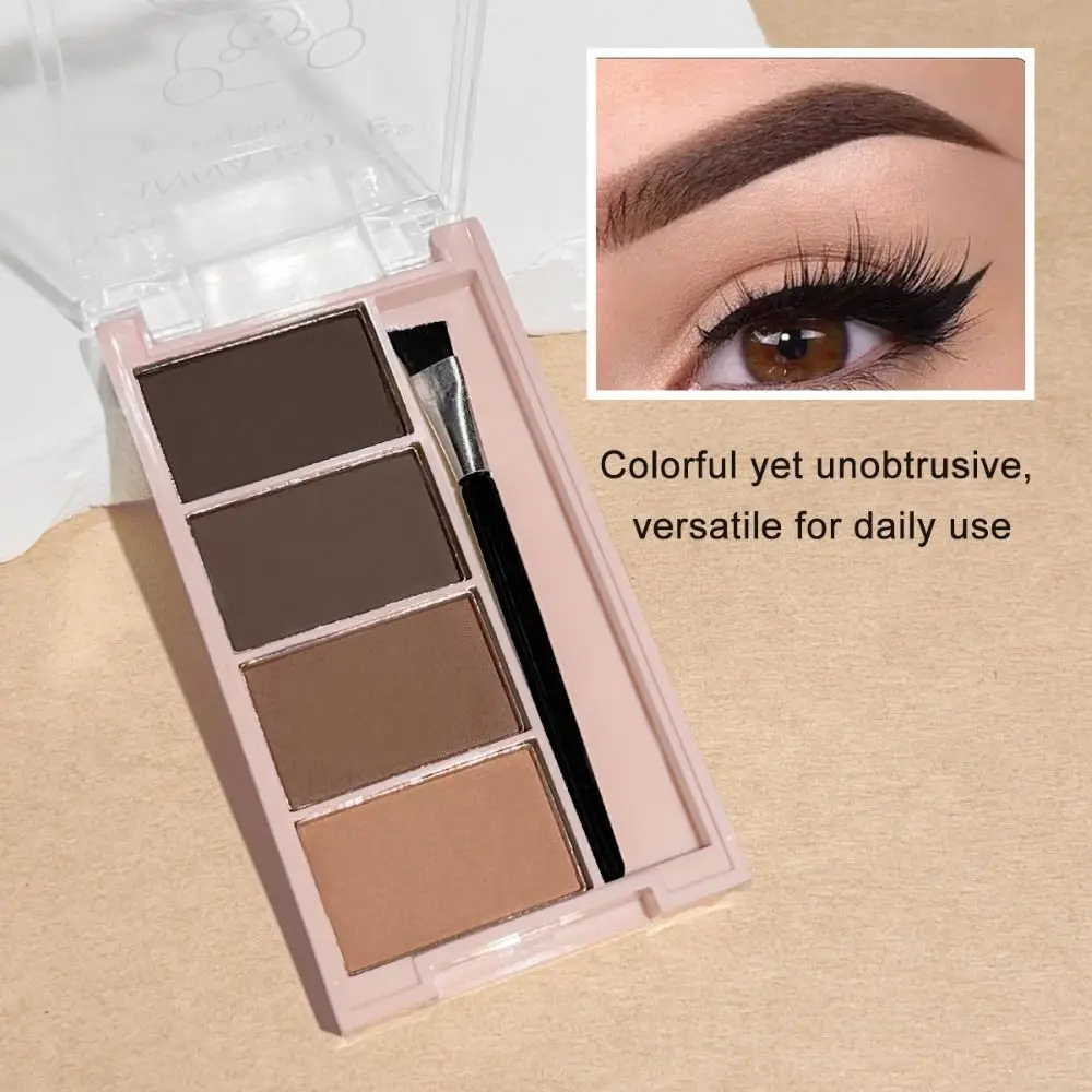 With Eyebrow Brush 4-color Eyebrow Powder Palette Sweatproof Long-Lasting Matte Eyebrow Powder Natural Beauty Tool