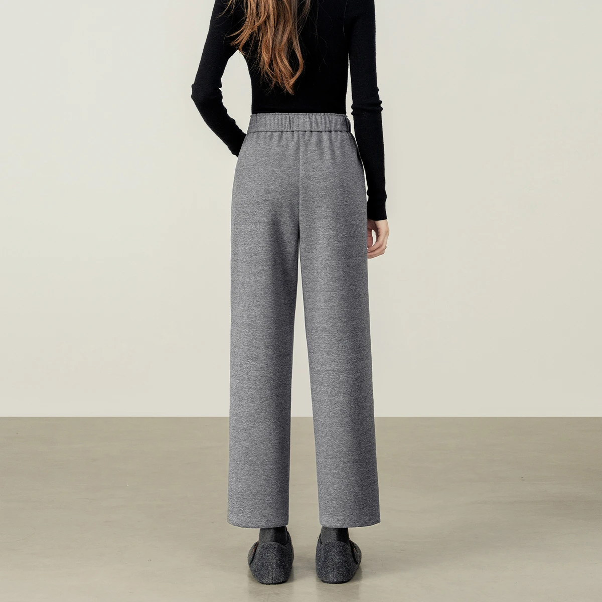 SENTUBILA Women's Wool Blend Ankle Length Pants 2026 Fall Winter Commuter Elastic Waist Acetate Wool Warm Trousers 153KK0186