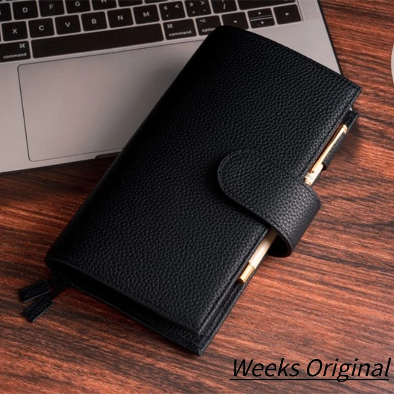 ox-knight-2026-new-original-weeks-cover-notebook-lychee-grain-leather-planner-for-hobonichi-with-back-pocket-diary-stationery