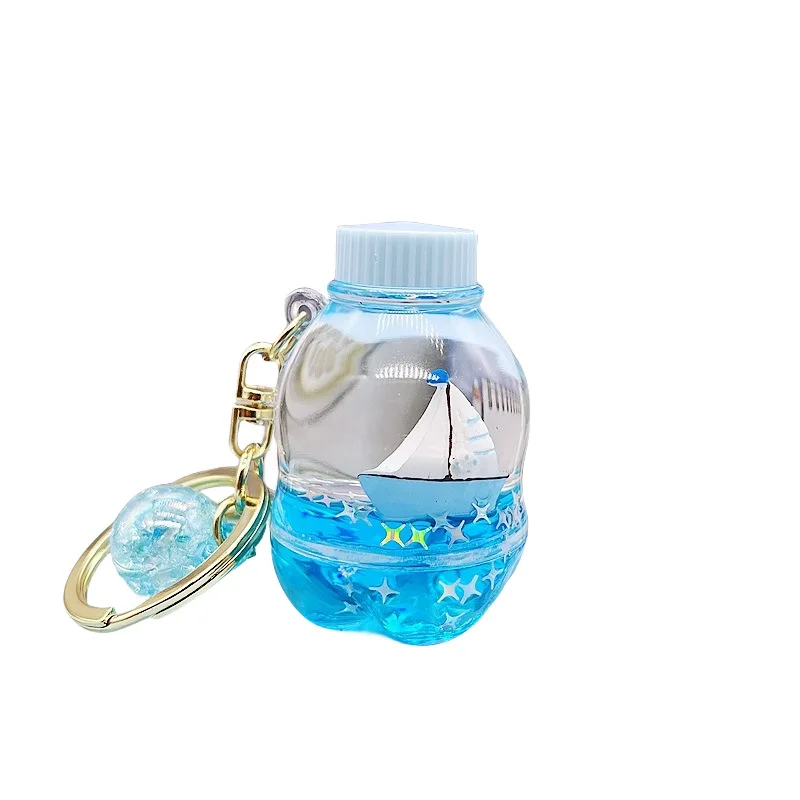 Ocean Whale Sailboat Floating Bottle Keychain Children\'s School Bag Hanging Decoration Car Circle Couple Hanging Accessories