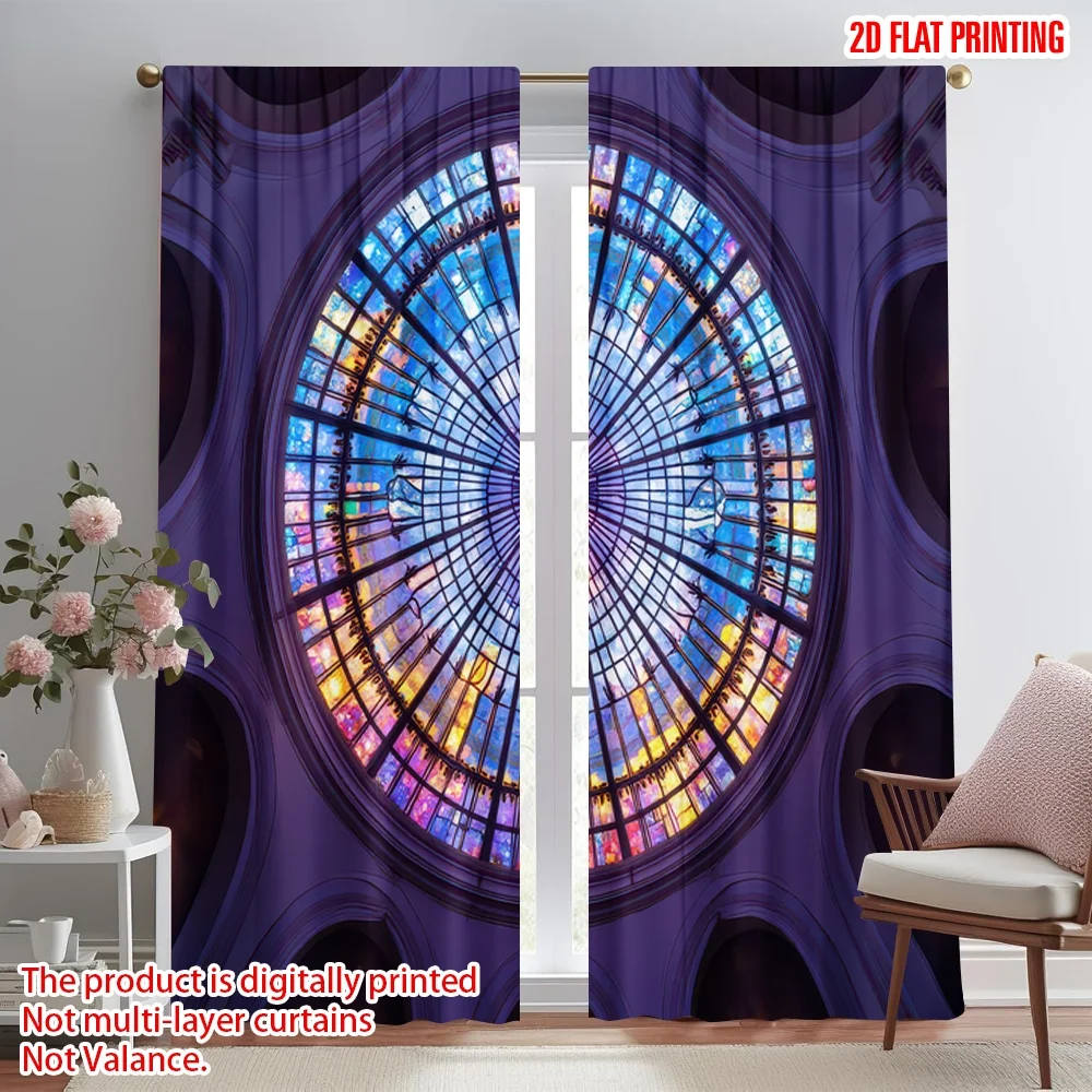 

2D flat printing 2pcs Drapes Colorful Glass Dome Digital Printed Polyester Drapes Family Party for Drapes for Bedroom Window for