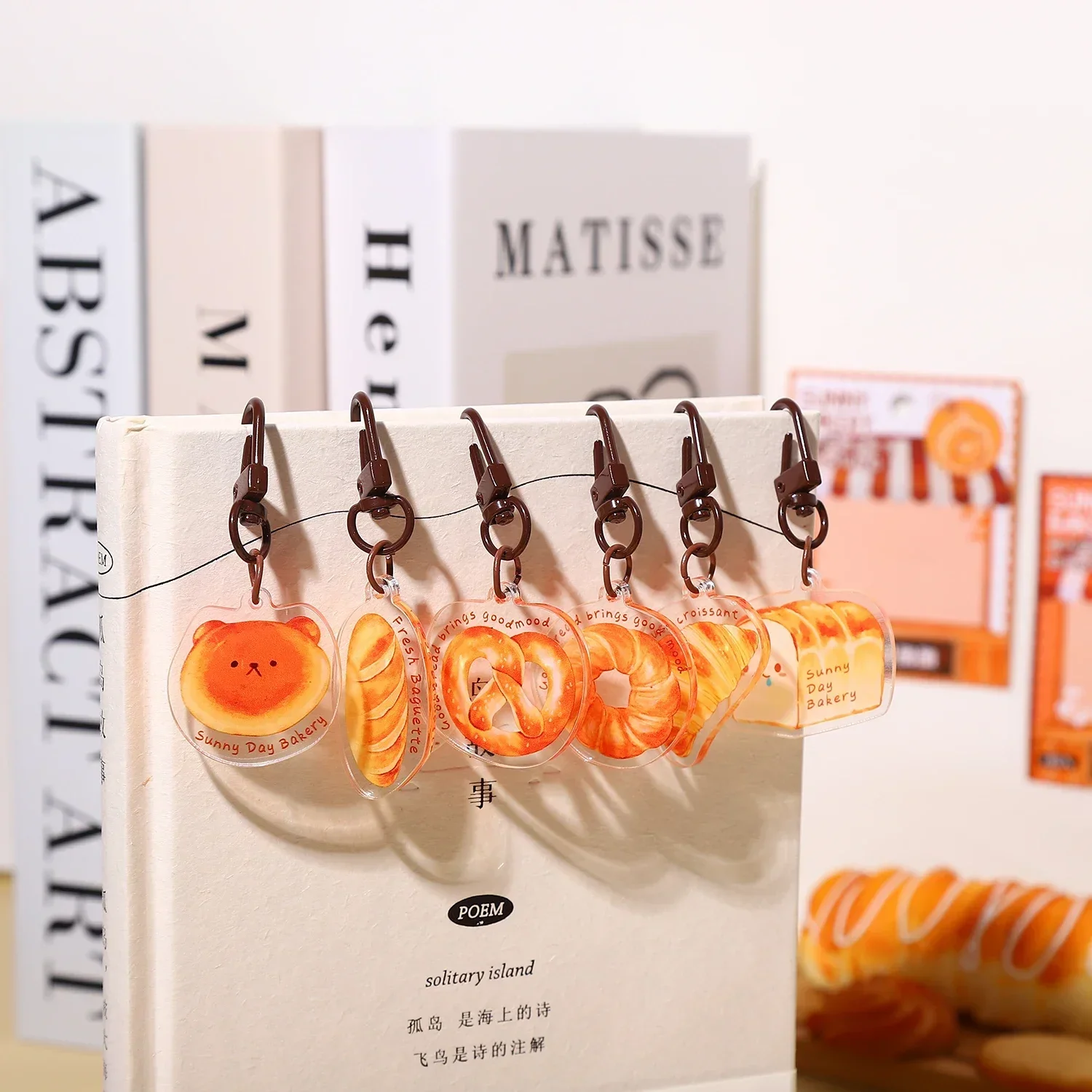 JIANWU Sunny Sky Bakery Series Kawaii Bread Shape Journal Material Acrylic Keychain Creative DIY Student Supplie Stationery