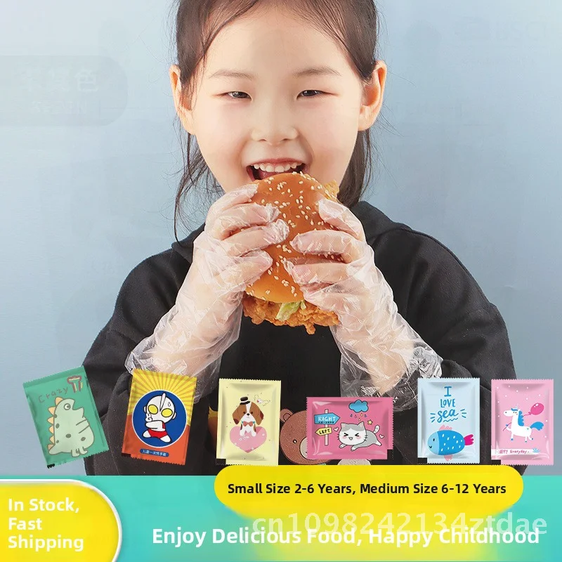 

Детские одноразовые утолщенные полиэтиленовые перчатки с героями мультфильмов, прямые поставки с фабрики, специальная еда, независимая упаковка, пылезащитная прозрачная