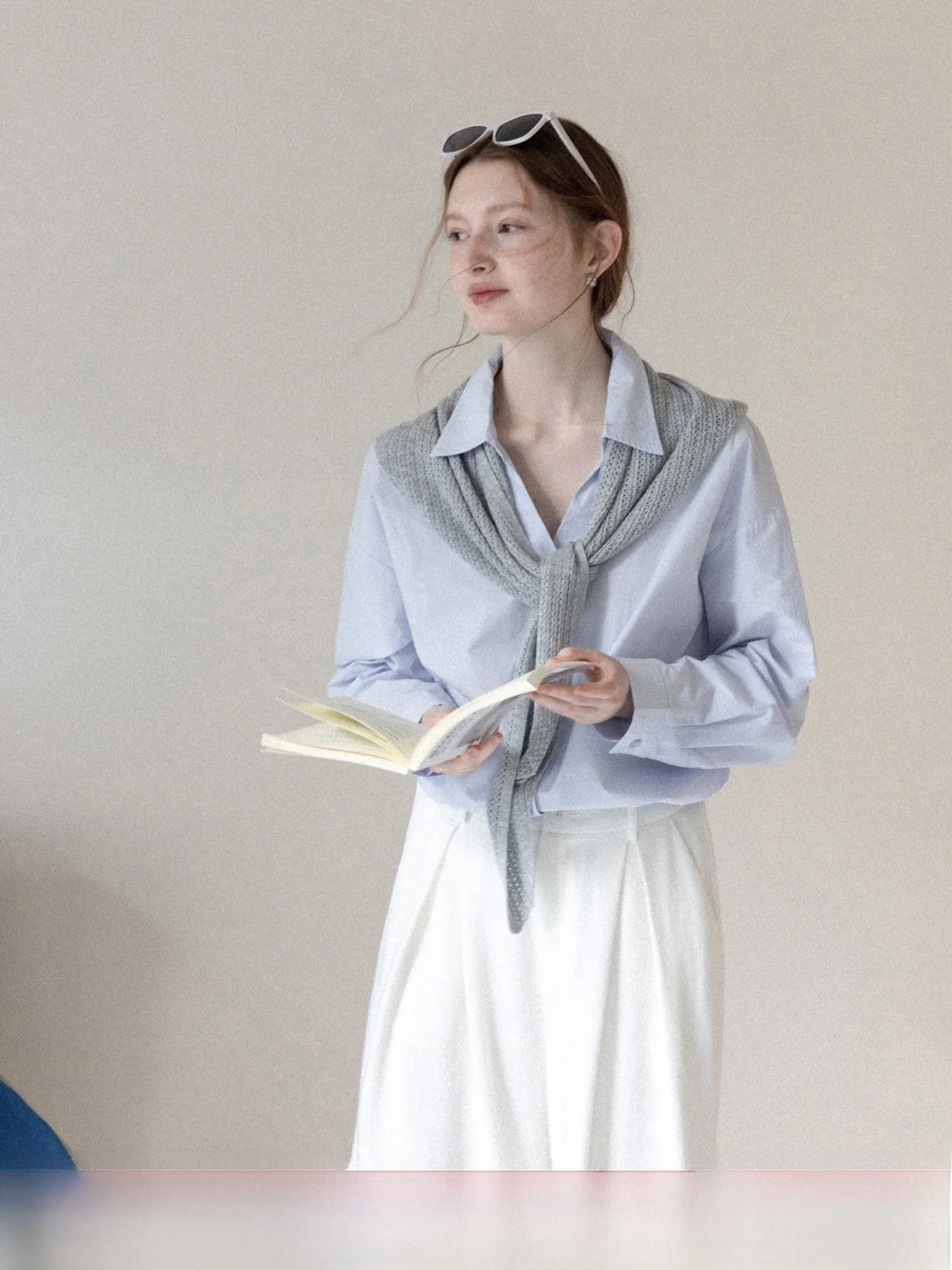 

Blue Loose Long Sve Knitted irt Women's Casual Sle Spring Commute Versatile Cotton Pure Color irt Breathable Comfort...