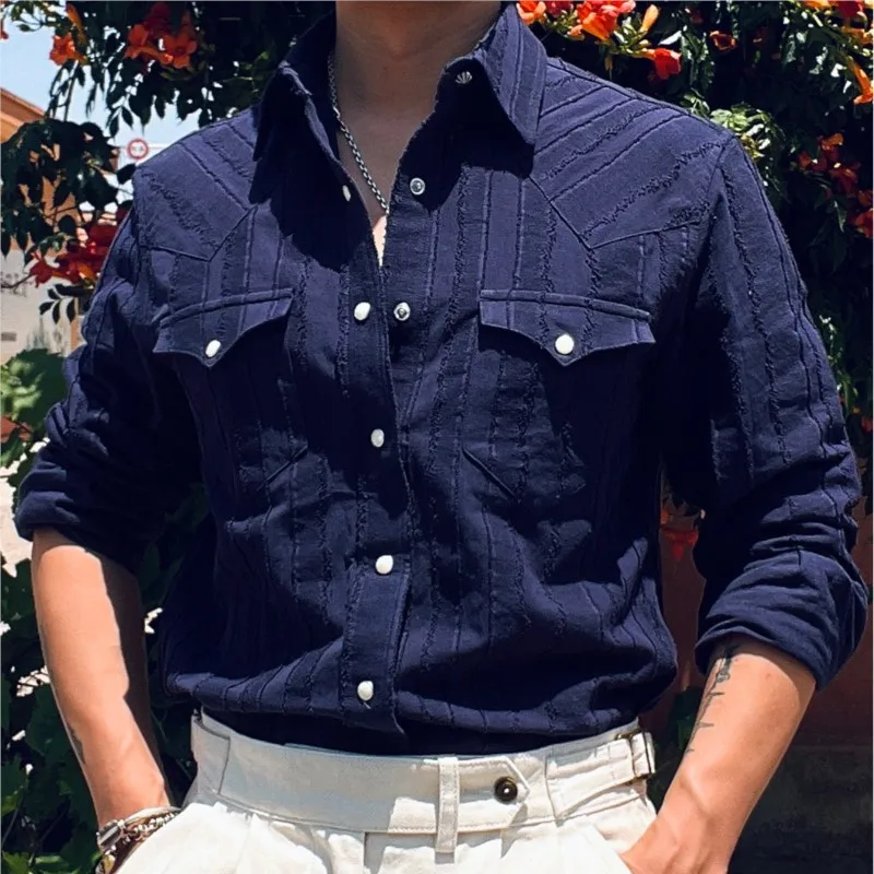 

Amekaji Стиль Повседневная мужская рубашка в стиле американского ретро из хлопка с длинным рукавом