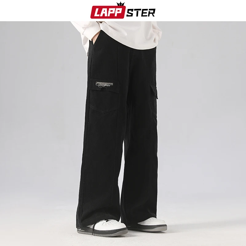 

LAPPSTER Y2k Streetwear Pockets Cargo Jeans Pants Black Low Rise Denim Pants Vintage Korean Fashions Japanese Baggy Cargo Pants