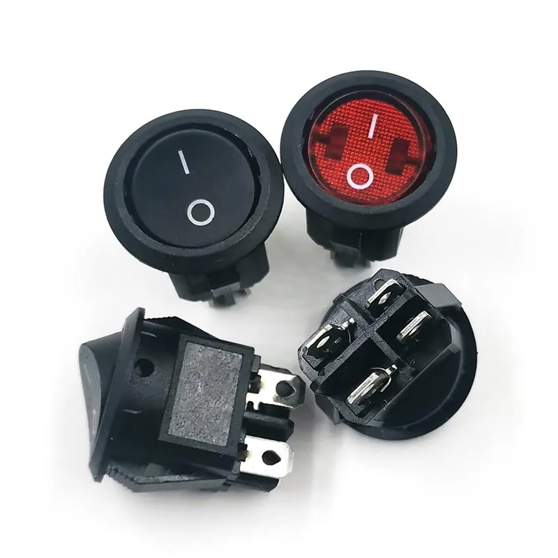 KCD1 20MM Round Rocker Switch Square Base 4 Pins AC 250V 6A 125V 10A Black Red Color ON/OFF 4 Feet Power Switches