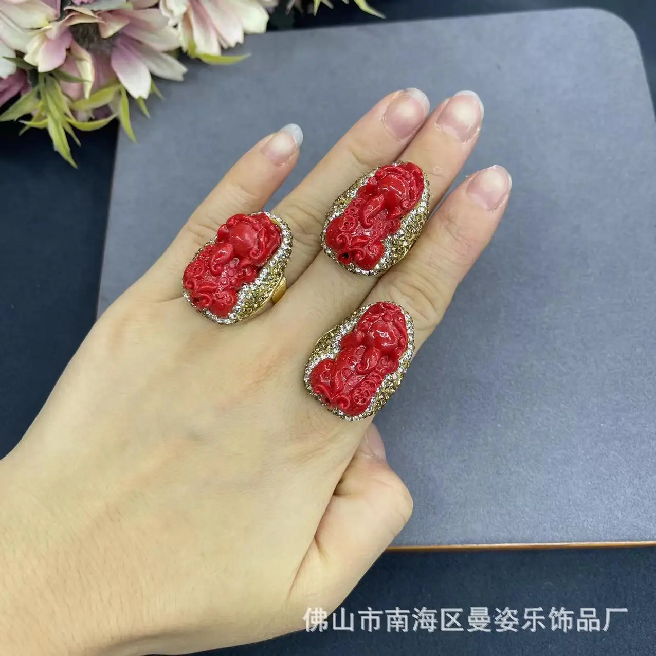 DIY accessories New red Pipe Three-dimensional living mouth color retention ring New Chinese creative clothing accessories jewel