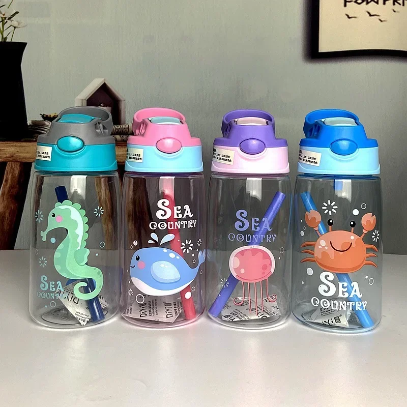 Kids Water Sippy Cup Cartoon Animal Baby Feeding Cups with Straws Leakproof Water Bottles Outdoor Portable Children\'s Cups 480ML