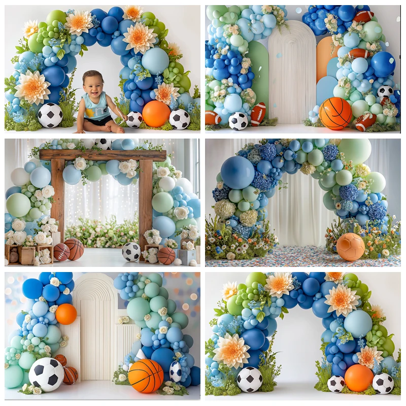 

Little Football Player Backdrop Cake Smash Banner Kids Baby Birthday Balloon Decor Photography Background Photo Studio Props