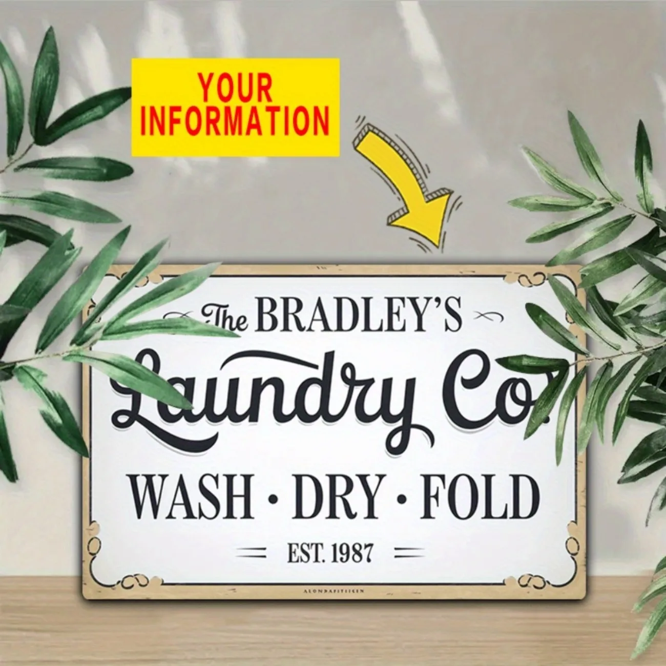 Customizable Laundry Room Sign - Personalize with Your Own Text for Wash Dry Fold Wall Art, Electricity-Free Hassle-Free Home