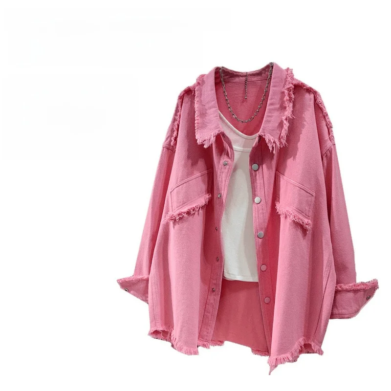 

Модная свободная джинсовая куртка с рваным краем в корейском стиле, повседневная осенняя верхняя одежда для женщин