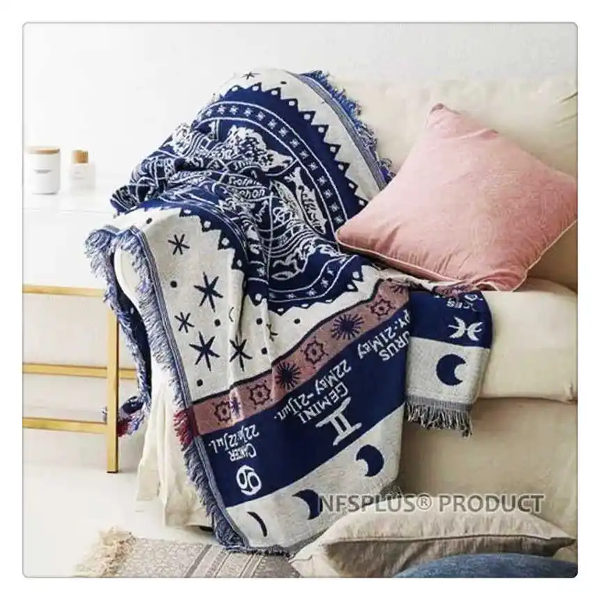 Knitted Sofa Blanket Cotton Throws For Bed Couch Chair 130x180cm Zodiac Design Warm Quilt For Home Office Travel Camping Car