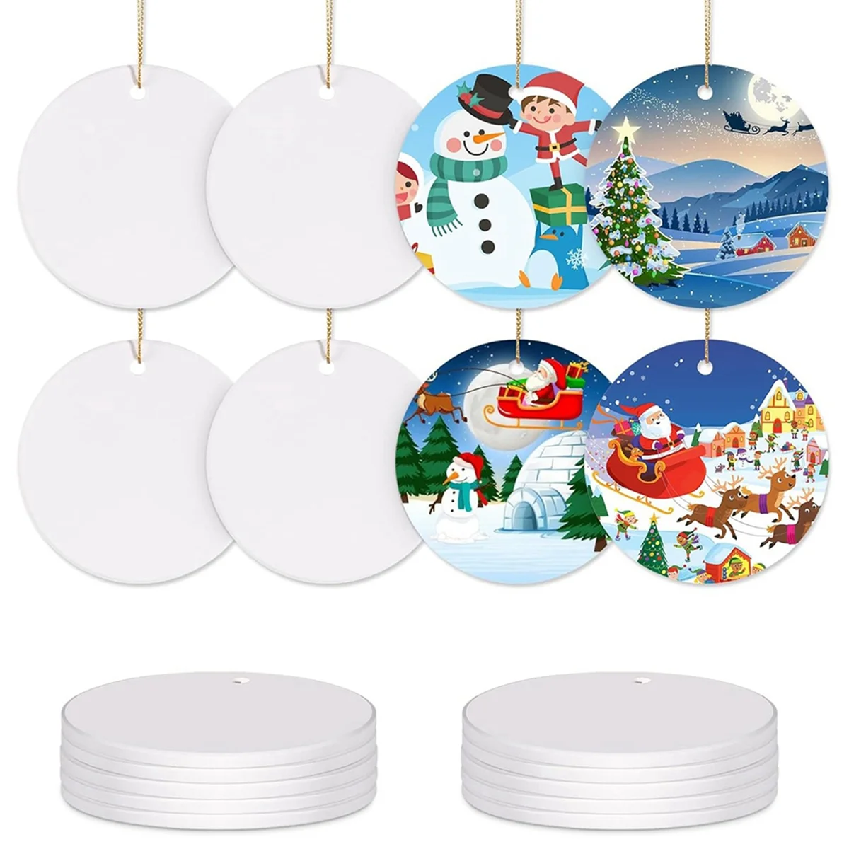 Sublimation Ceramic Ornaments Sublimation Ornament Blanks Bulk Ceramic Discs Ornament for Heat Press (10 PCS)