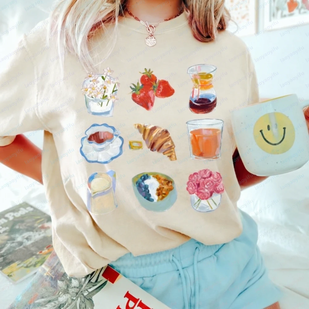 Breakfast Club Croissant Cotton Shirt Cute Preppy Girly Retro French Pastry Coffee Tshirt Gift for Foodie Brunch Social Club Tee view 6