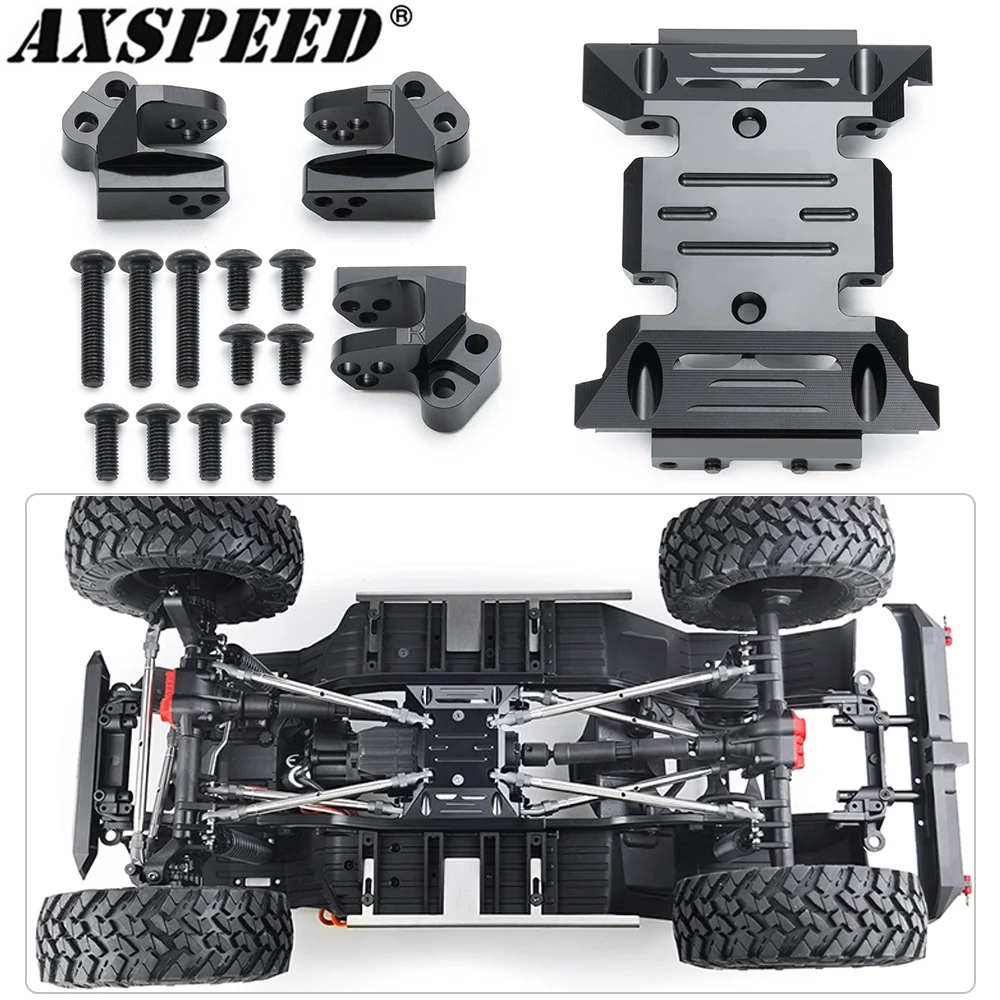 

AXSPEED Metal Chassis Center Skid Plate & Fixed Code Pull Bar Installation Base for 1/10 Axial SCX10 III AXI03007 AXI03006