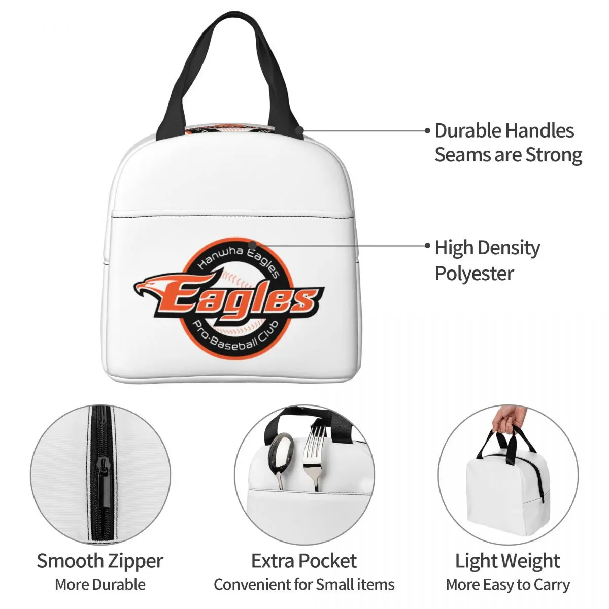 Hanwha Eagles Baseball Team Sport Lover Insulated Lunch Bags Cooler Bag Reusable Leakproof Tote Lunch Box Food Handbags Beach