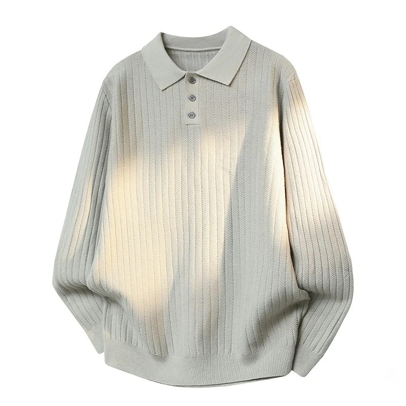 

Мужской вязаный свитер с отложным воротником в полоску, повседневный, осенне-зимний, утолщенный, мягкий, удобный, модный, в городском стиле