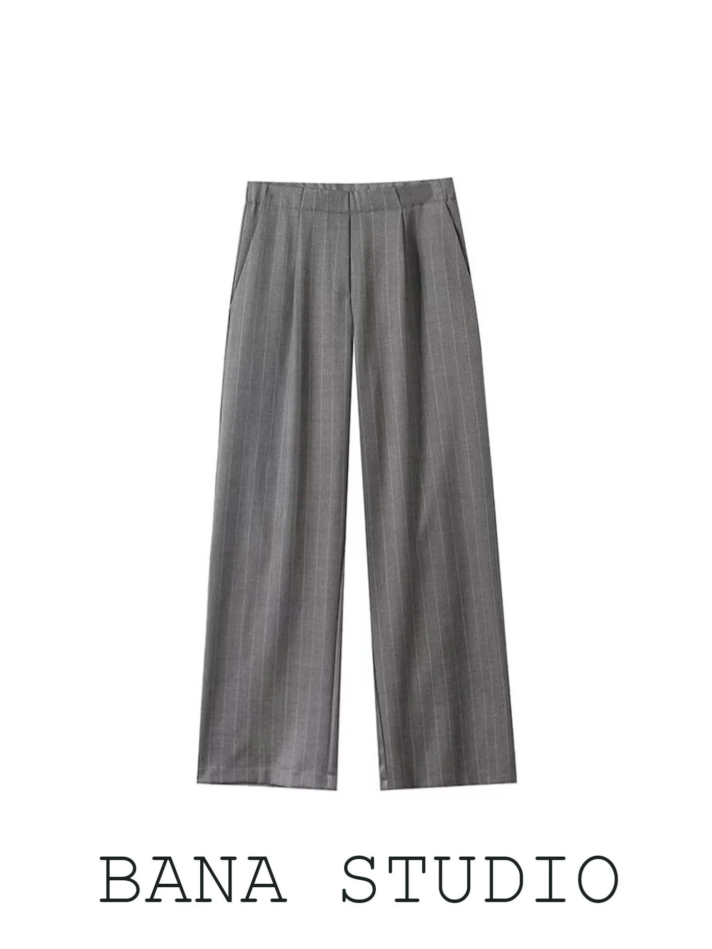 

BANA High Waist Trousers for Women Commute Pleated Striped Drapey Wide Leg Suit Pants French Sle Straight Leg Casual Trousers